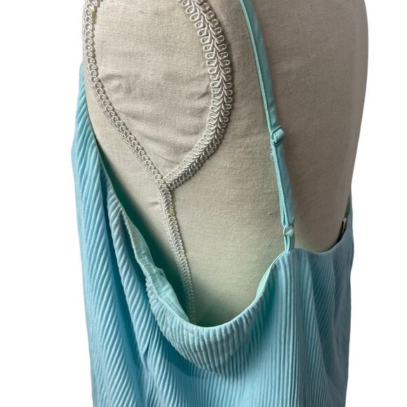 White House black market solid Blue sleeveless spaghetti strap ruffles blouse L - Picture 7 of 12